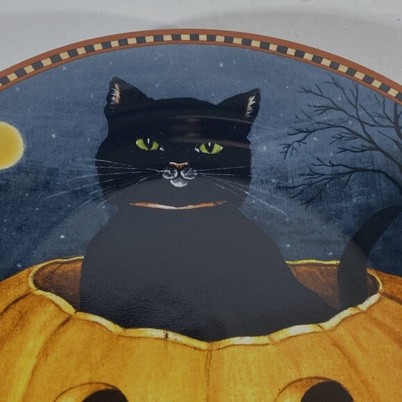 VTG Sakura Pumpkin Hollow David Carter Brown Plates Black Cat & Jack O' Lanterns - Picture 9 of 12